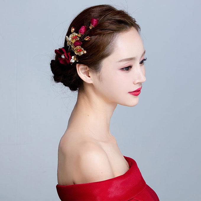 Wine Red Silk Hair Flower Clip
