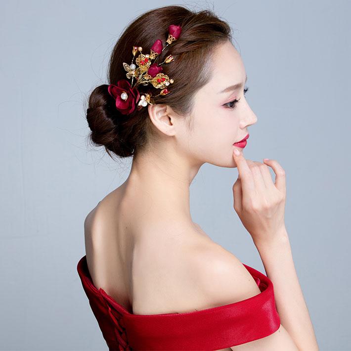 Wine Red Silk Hair Flower Clip