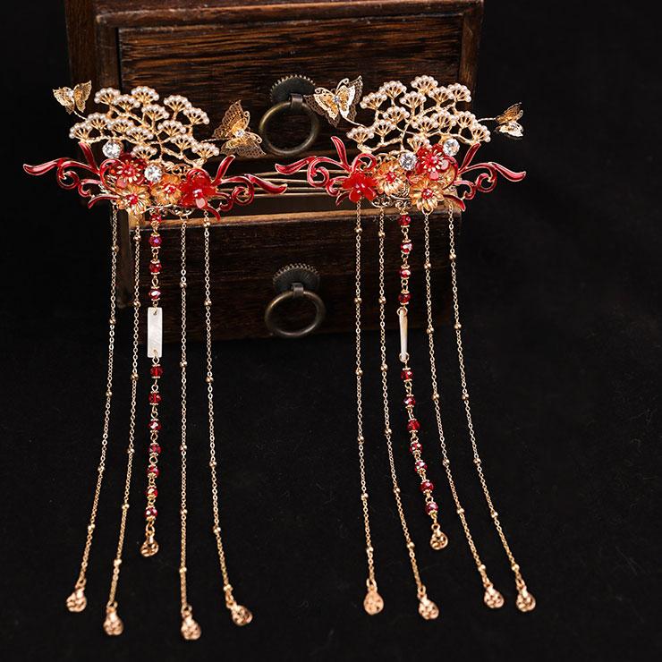 Chinese Traditional Dangling Bridal Hair Clips & Earrings