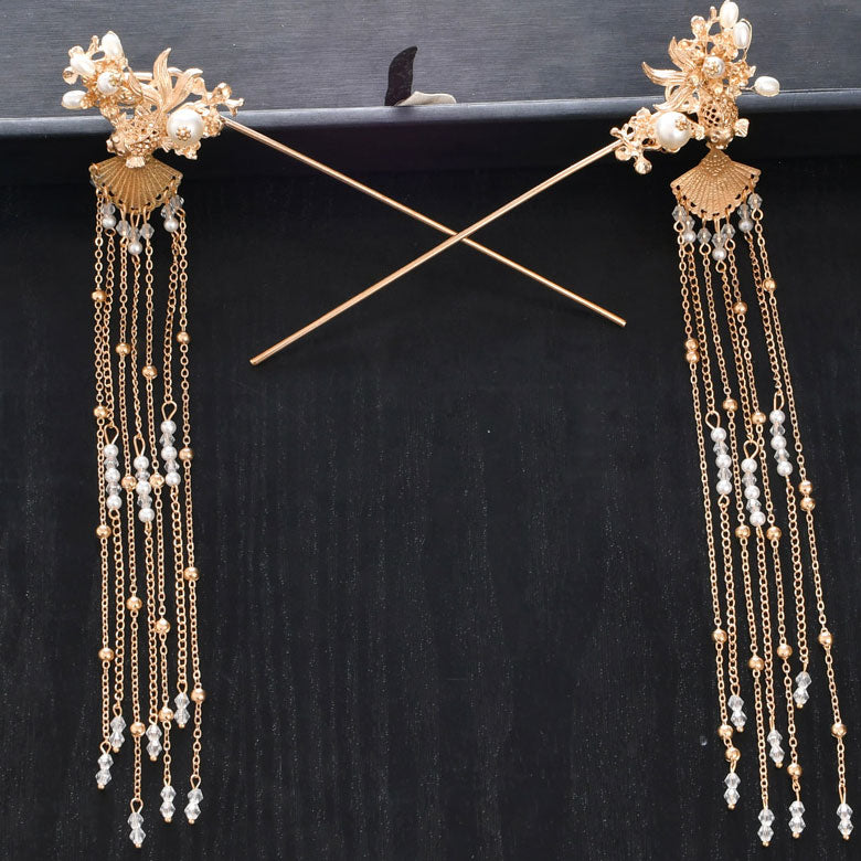 Tassel Bridal Flower Hair Combs Clips & Earrings