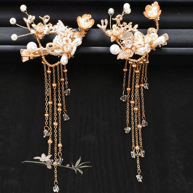 Tassel Bridal Flower Hair Combs Clips & Earrings