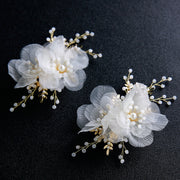 2-Pics Fabric Petals Crystals Floral Bridal Hair Clips