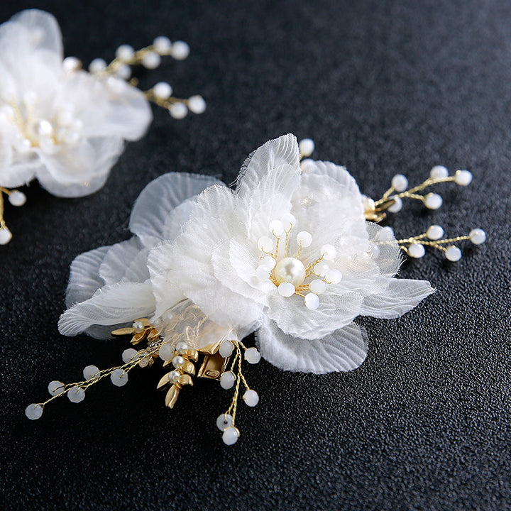 2-Pics Fabric Petals Crystals Floral Bridal Hair Clips