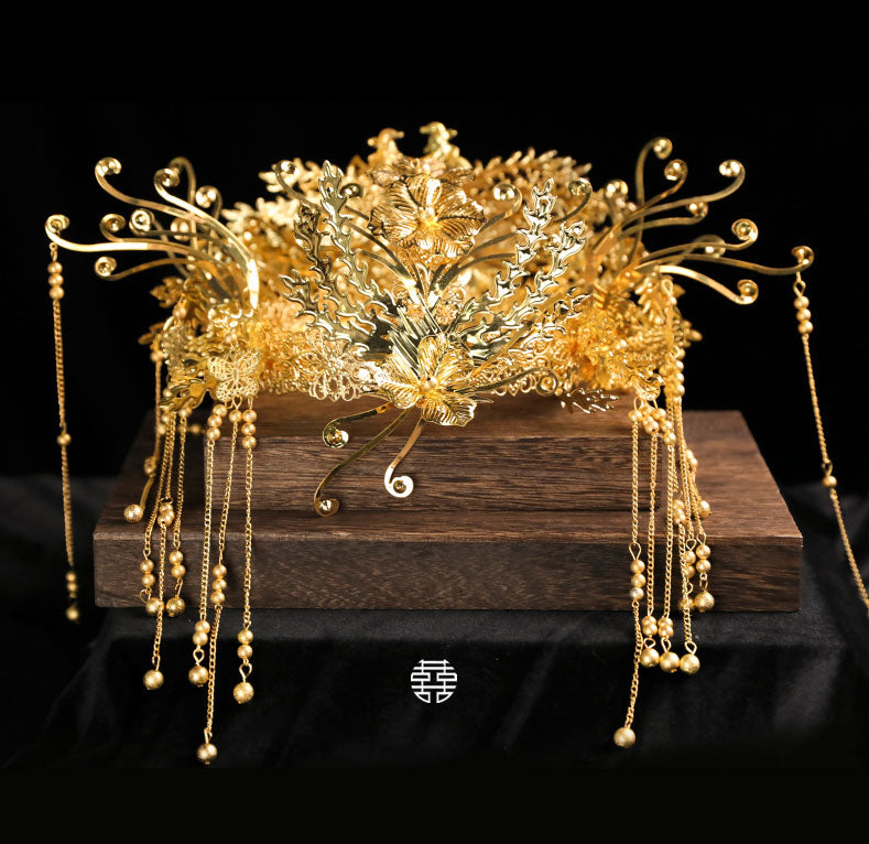 Gold Tone Phoenix Bridal Hair Crown Vine