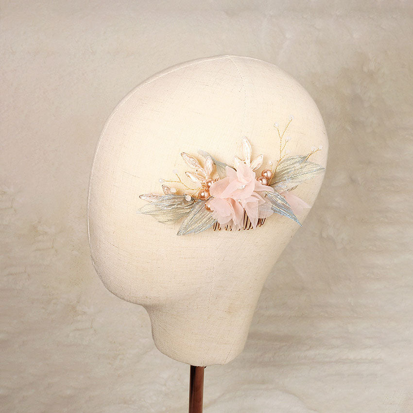 Rhinestone Fabric Flower Wedding Bridal Hair Comb