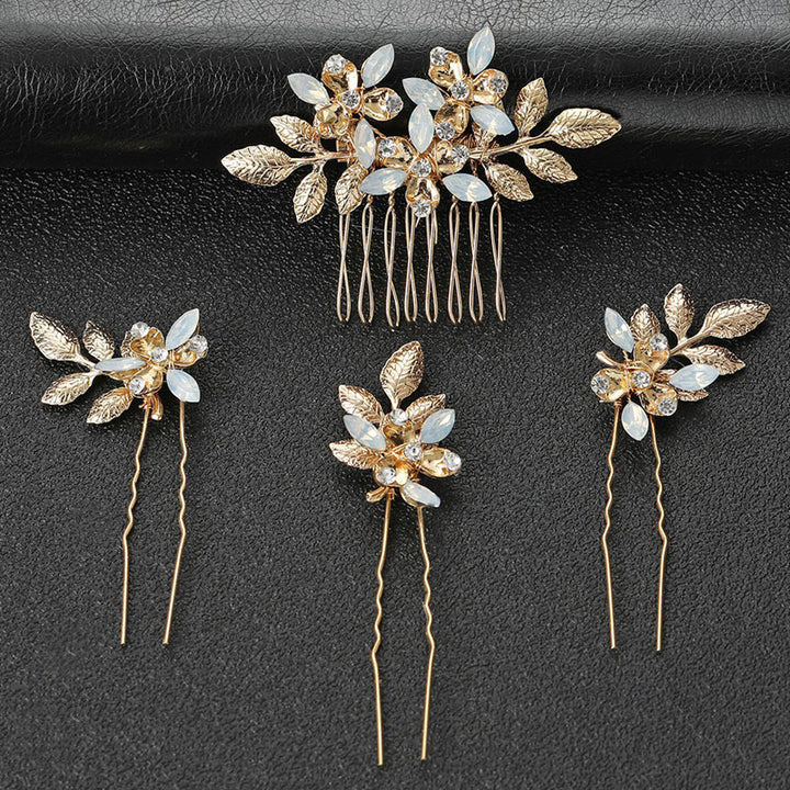 4 Pics Gold Alloy Leaf Bridesmaids Wedding Hair Combs Pins
