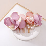 Pink Fabrics Flower Wedding Bride Hair Comb Clip
