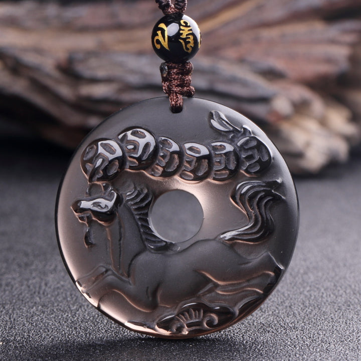 12 Zodiac Animals Obsidian Pendant Necklace Christmas Birthday Gift