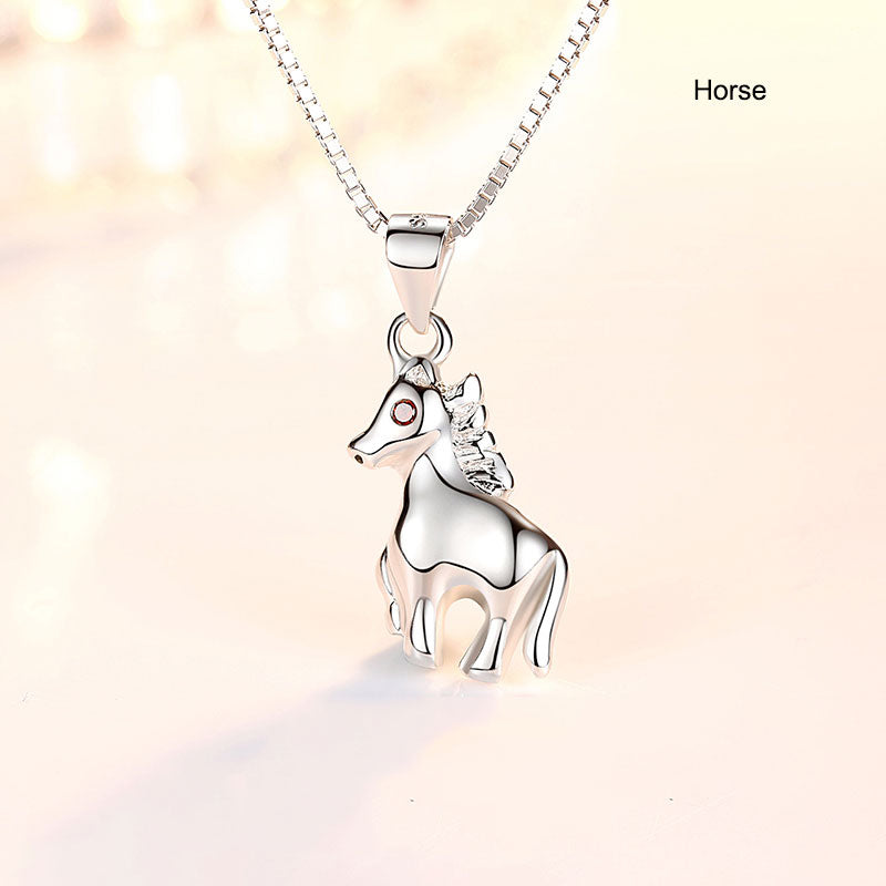 12 Zodiac Animals Silver Pendant Necklace Christmas Birthday Gift
