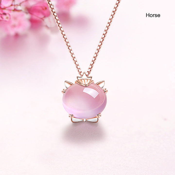 12 Zodiac Animals Crystal Pendant Necklace Christmas Birthday Gift