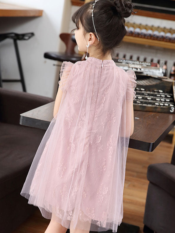 Pink Green Kid Girls Lace Cheongsam Dress