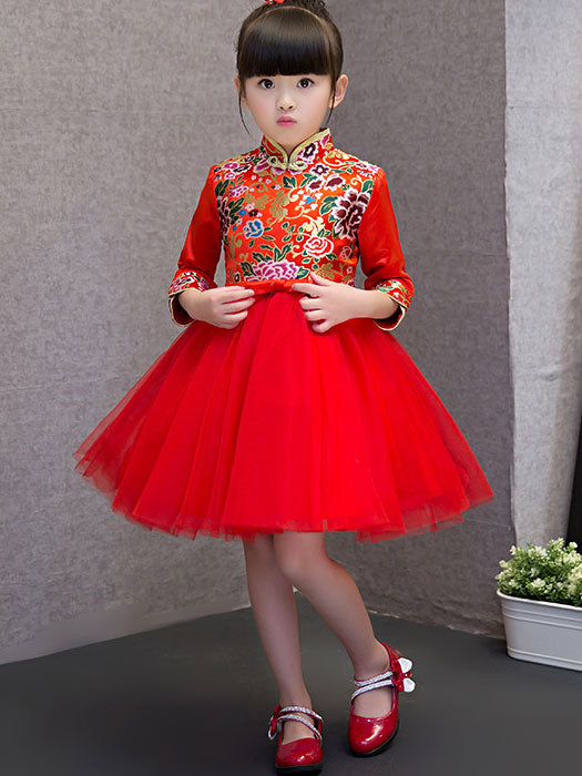 Kids Red Cheongsam / Qipao Dress with Tulle Skirt