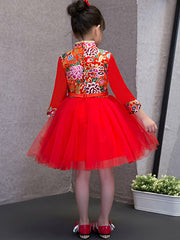 Kids Red Cheongsam / Qipao Dress with Tulle Skirt