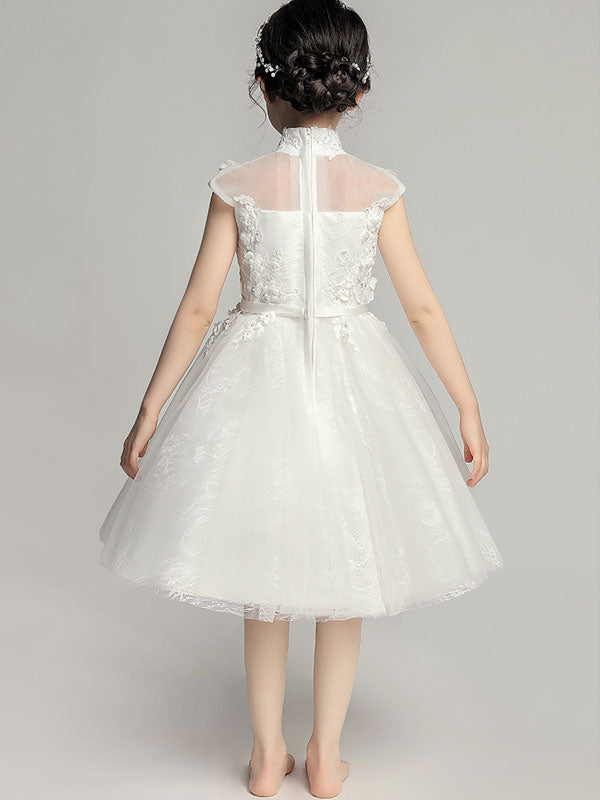 White Flower Girl's Tulle Qipao / Cheongsam Dress