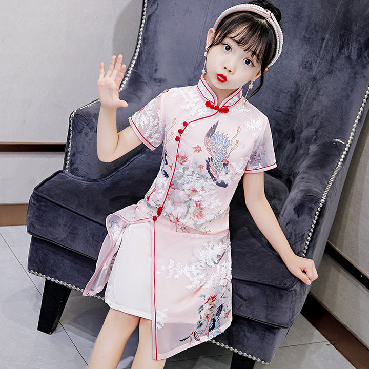Pink Floral Kids Girl's Cheongsam Qipao Dress