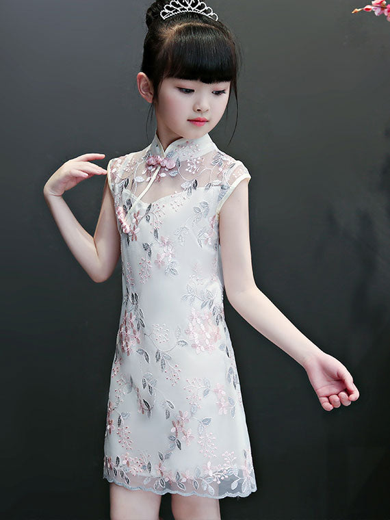 Embroidered Lace Kids Girl's Cheongsam / Qipao Dress