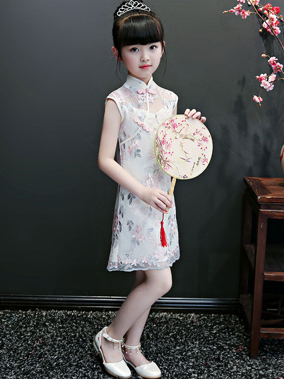 Embroidered Lace Kids Girl's Cheongsam / Qipao Dress
