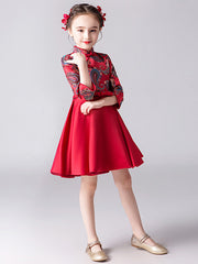 Red Woven A-Line Girl Qipao / Cheongsam Dress