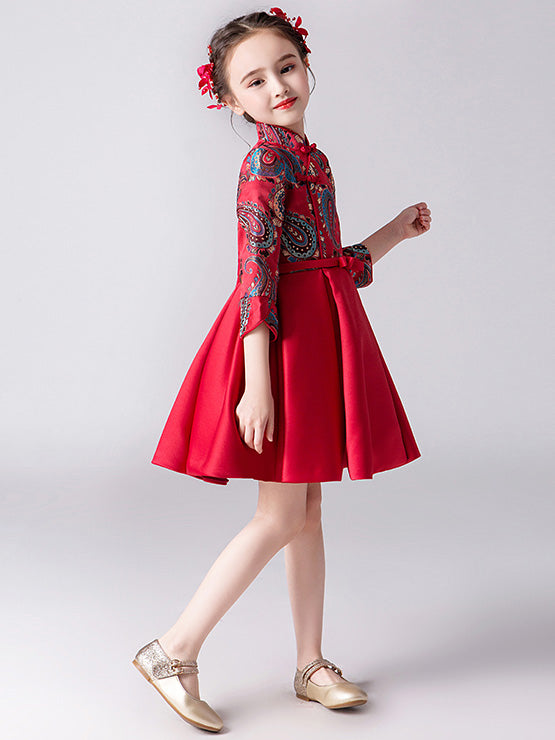 Red Woven A-Line Girl Qipao / Cheongsam Dress