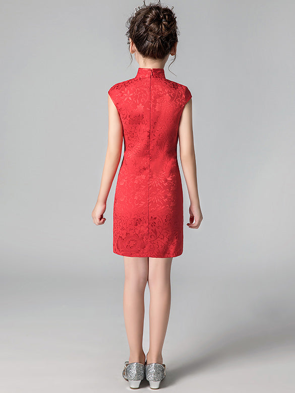 Red Embroidered Kids Girl's Qipao / Cheongsam Dress