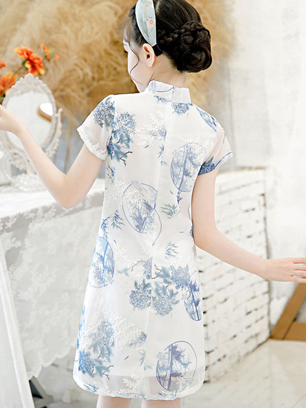 Floral Chiffon Kid Girls Qi Pao Cheongsam Dress