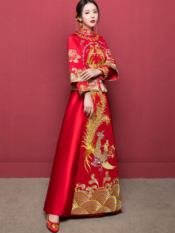Embroidered Phoenix Bridal Qun Kwa Chinese Wedding Suit