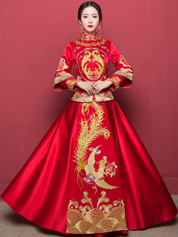 Embroidered Phoenix Bridal Qun Kwa Chinese Wedding Suit