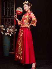 Red Embroidered Phoenix Wedding Bridal Qun Gua
