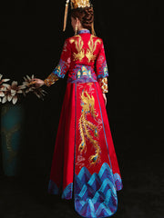 Red Embroidered Phoenix Traditional Wedding Qun Gua