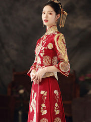 Beaded Embroidered Phoenix Wedding Qun Gua with Pleated Skirt