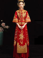Half Sleeve Embroidered Traditional Chinese Wedding Qun Gua