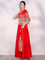 Sequined Embroidered Floral Chinese Wedding Bridal Qun Gua
