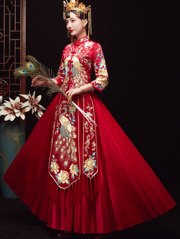 2022 Embroidered Phoenix Wedding Bridal Qun Gua & Pleated Skirt