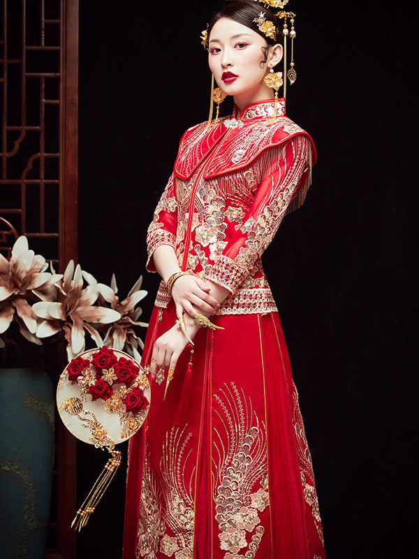 Filmsy Summer Sequins Embroidered Wedding Qun Gua & Pleated Skirt