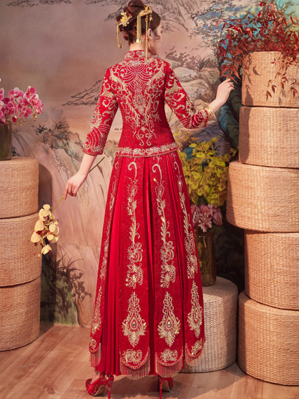 Beads Embroidered Wedding Bridal Qun Gua & Pleated Skirt