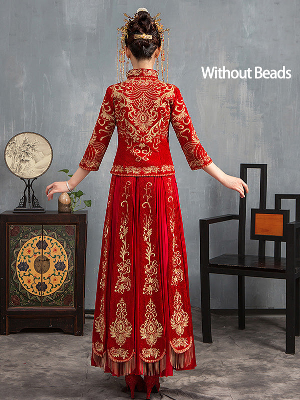 Beads Embroidered Wedding Bridal Qun Gua & Pleated Skirt