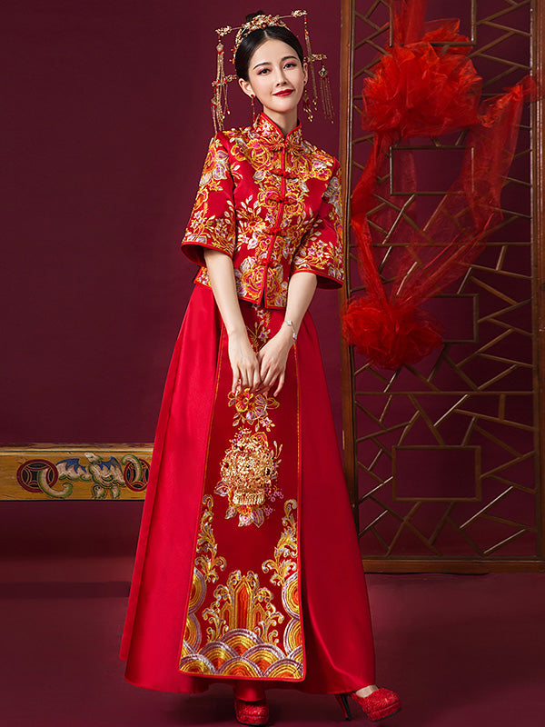 Red Embroidered Chinese Wedding Bridal Xiu He Fu