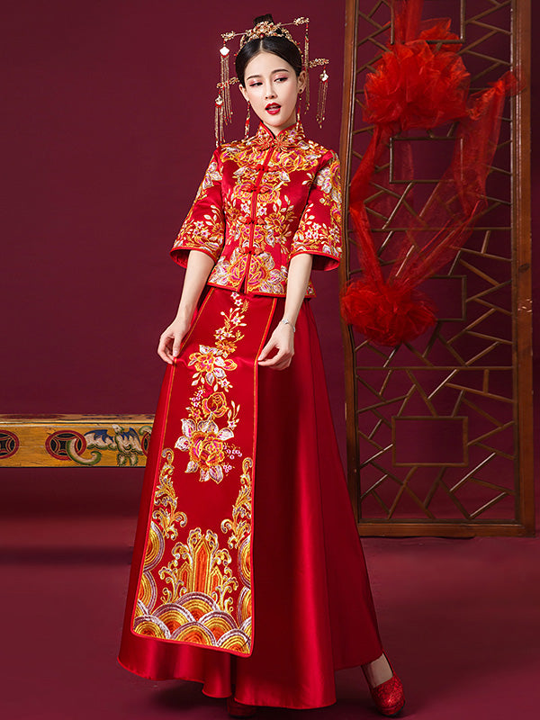 Red Embroidered Chinese Wedding Bridal Xiu He Fu