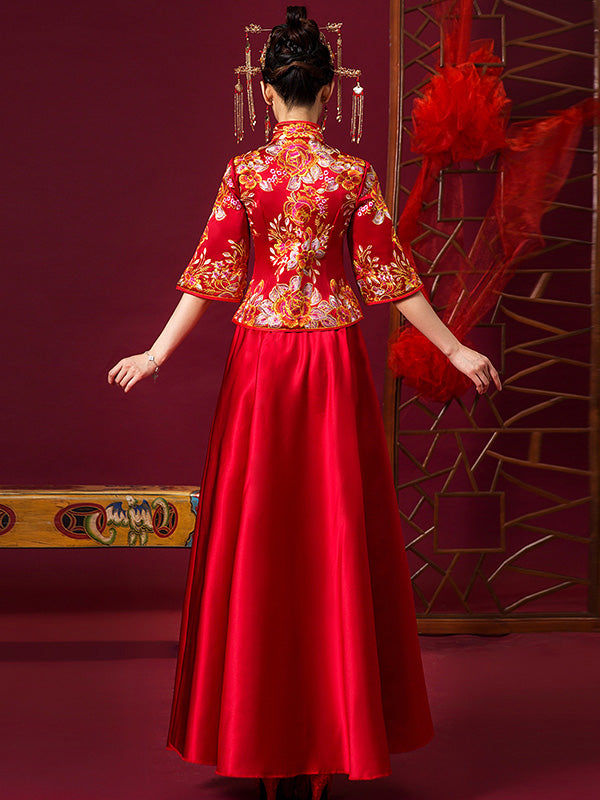 Red Embroidered Chinese Wedding Bridal Xiu He Fu