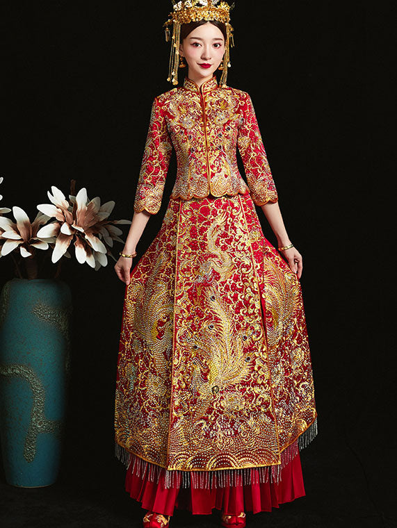 2021 Embroidered Phoenix Wedding Qun Gua & Pleated Skirt