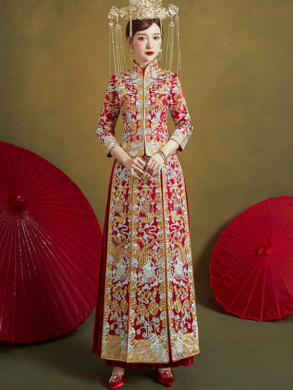 2020 Embroidered Wedding Bridal Qun Gua & Pleated Skirt