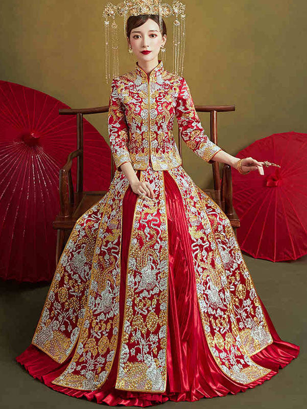 2020 Embroidered Wedding Bridal Qun Gua & Pleated Skirt