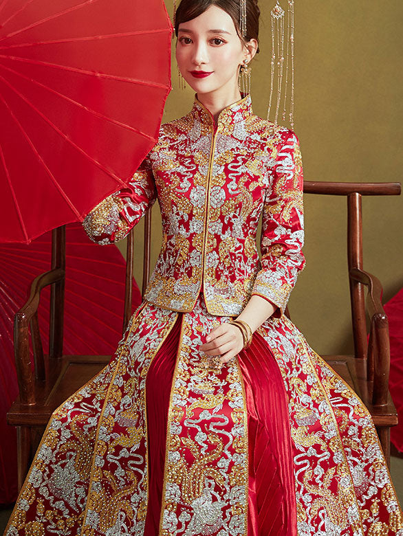 2020 Embroidered Wedding Bridal Qun Gua & Pleated Skirt