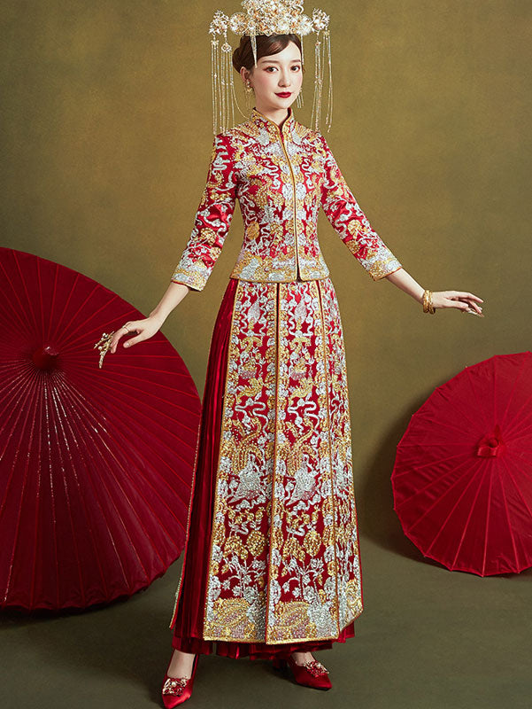 2020 Embroidered Wedding Bridal Qun Gua & Pleated Skirt