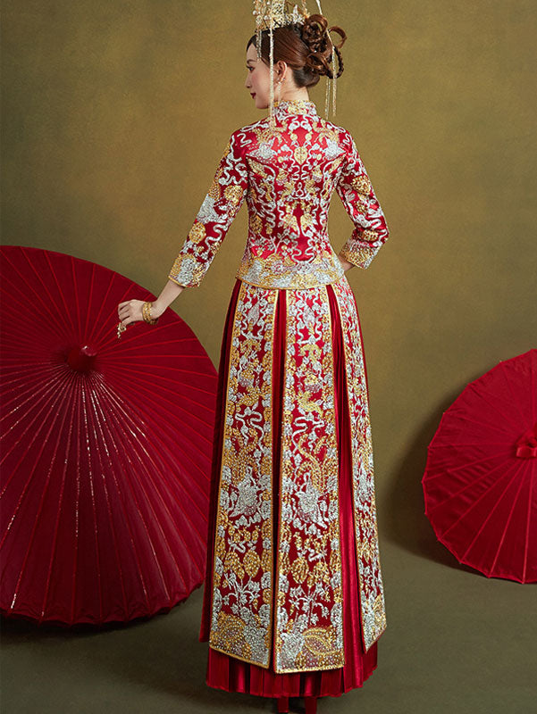 2020 Embroidered Wedding Bridal Qun Gua & Pleated Skirt