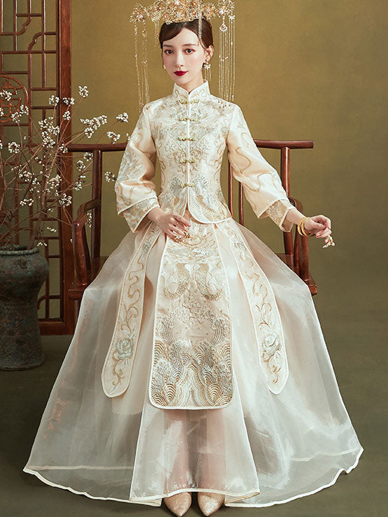 Champagne Filmsy Summer Embroidered Wedding Qun Gua & Skirt