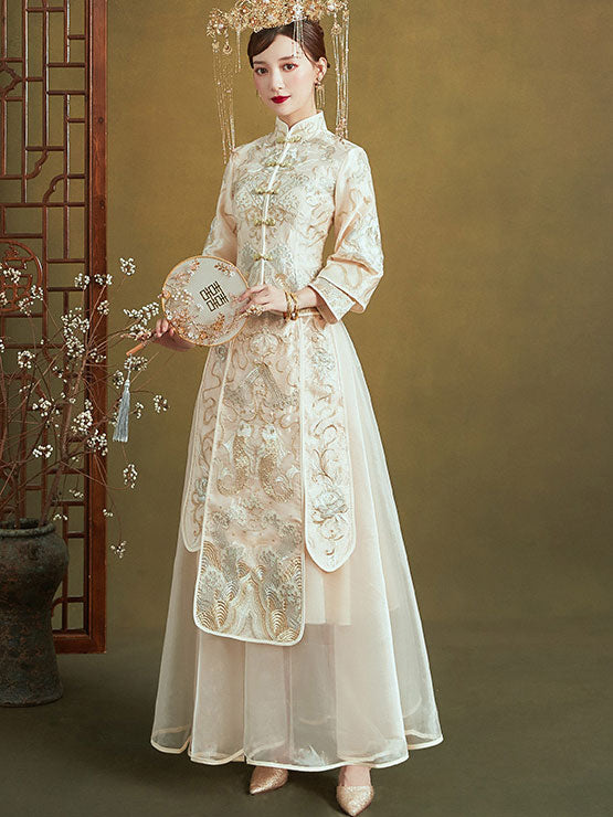 Champagne Filmsy Summer Embroidered Wedding Qun Gua & Skirt
