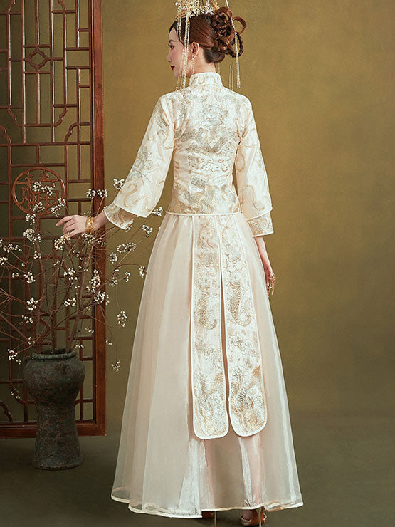 Champagne Filmsy Summer Embroidered Wedding Qun Gua & Skirt