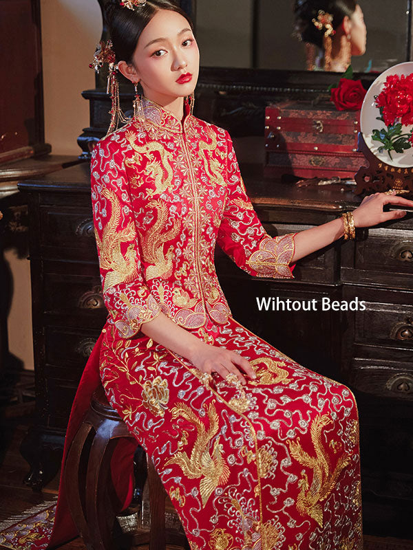 Embroidered Dragon Phoenix Traditional Chinese Wedding Qun Kwa