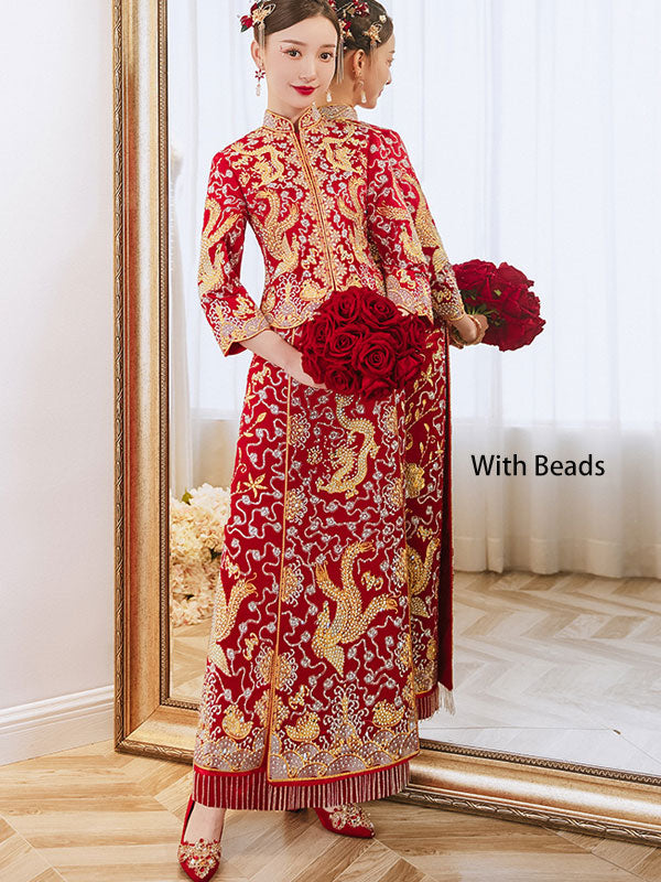 Embroidered Dragon Phoenix Traditional Chinese Wedding Qun Kwa